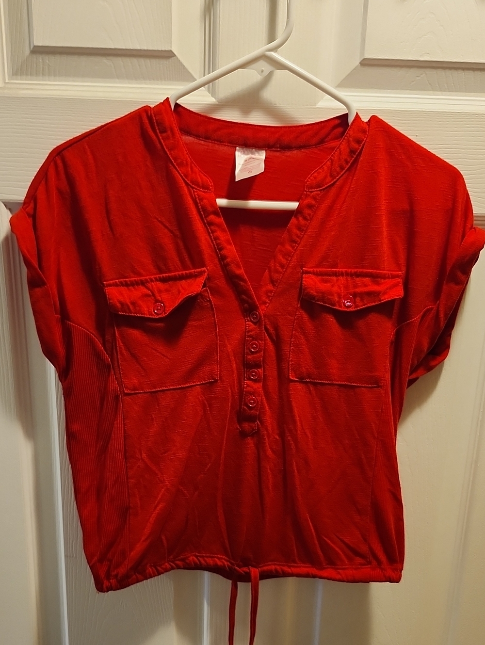 No Boundaries Red Button-Front Drawstring Crop Top